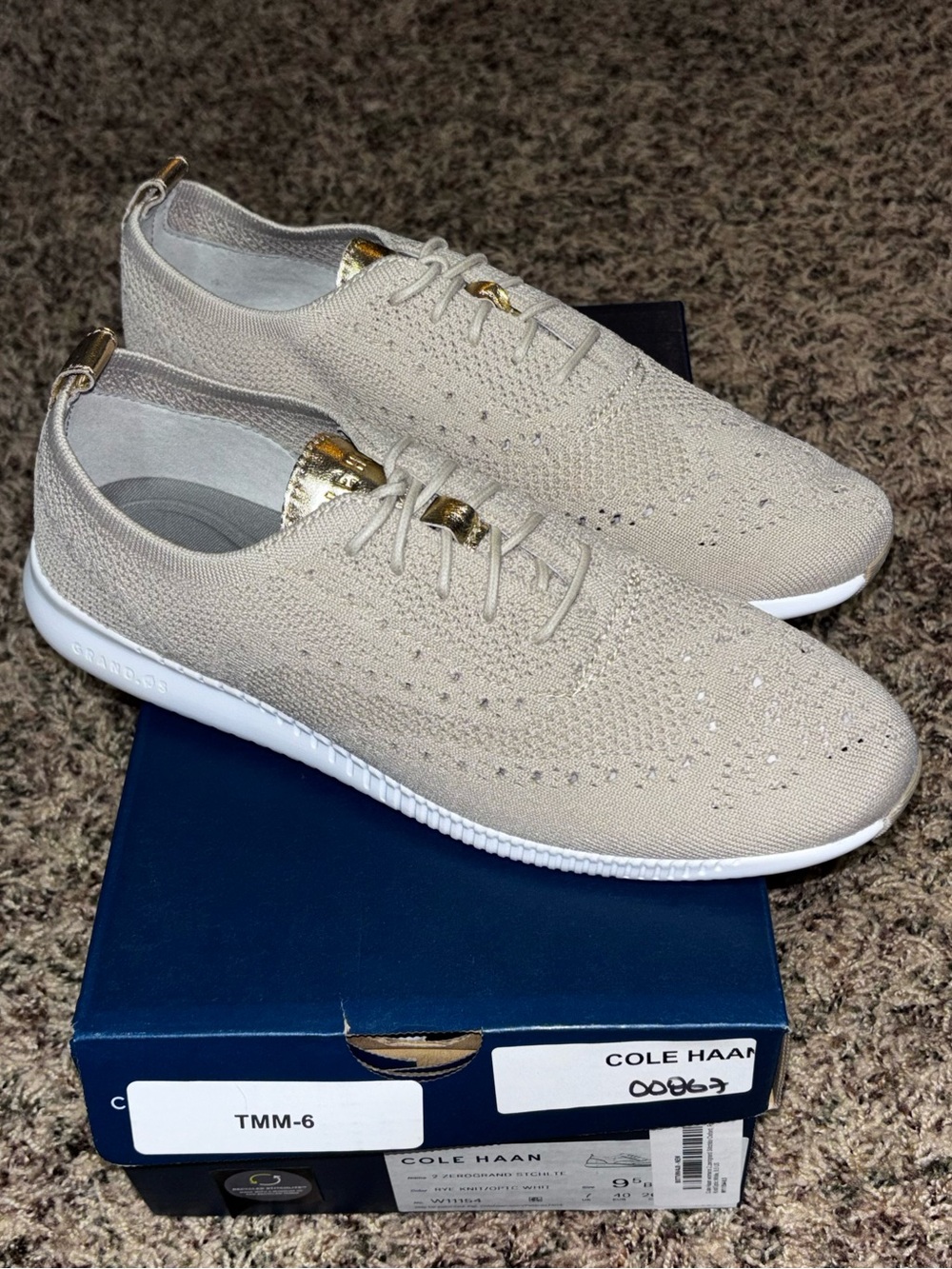 Cole Haan Women 2 ZEROGRAND Stitchlite Oxford Rye Knit Optic White W11154 9.5
